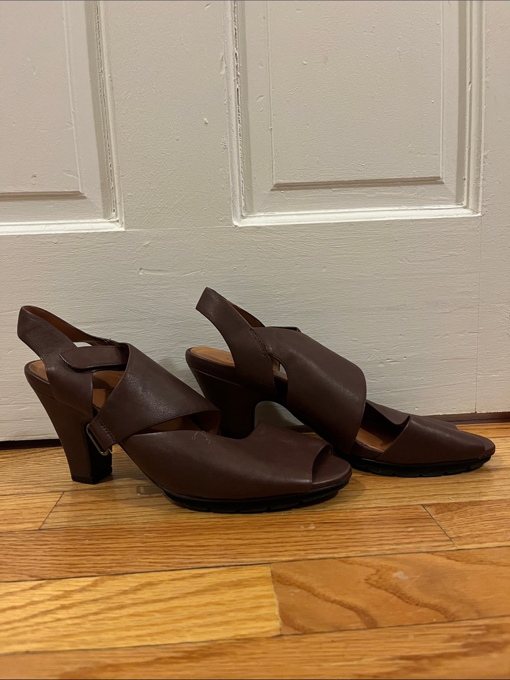 Classic Brown Leather Slingback Heels